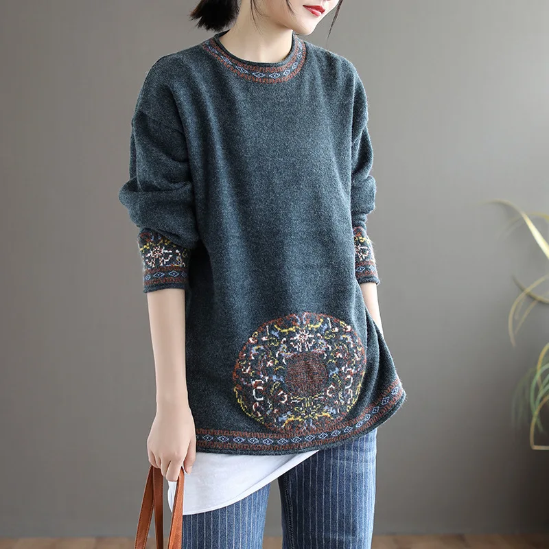 Женский вязаный джемпер Max LuLu зимний теплый пуловер в китайском стиле с принтом