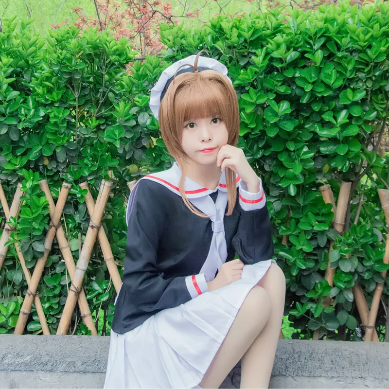 

Аниме Cardcaptor Sakura, карнавальный костюм, школьная форма Sakura Kinomoto, костюм моряка, полный комплект (топ + юбка + Кепка + галстук)