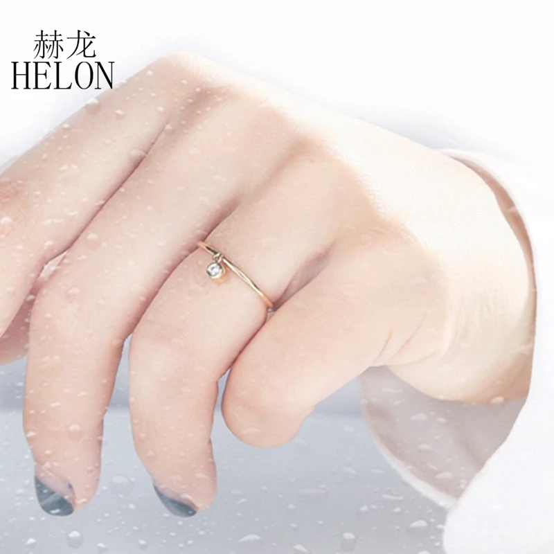 HELON Solid 14k желтое золото круглый SI/H 0.06ct натуральные Алмазы обручальные Обручальные кольца женские юбилейные вечерние ювелирные изделия