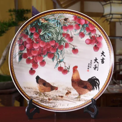 

Exquisite Chinese Archaistic Famille Rose Porcelain Plate Painted With Cocks and Flowers