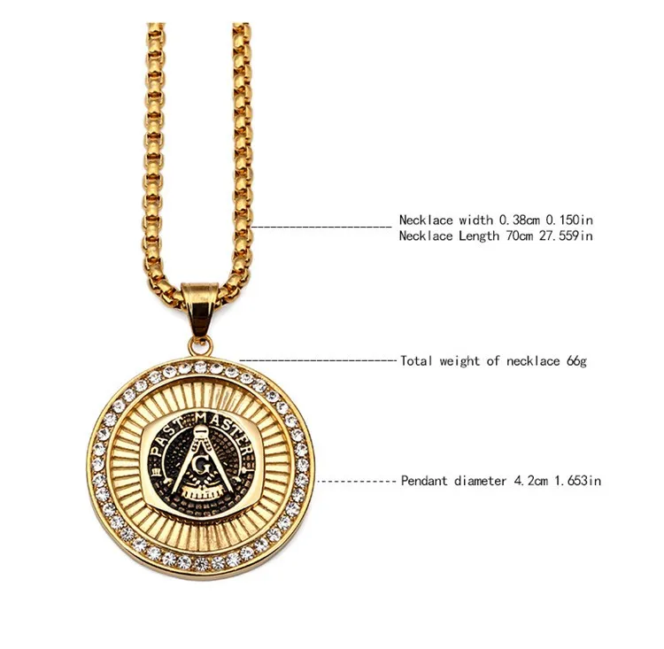 Для женщин Для мужчин Iced Out Bling масоном масонской Компасы g ожерелья Золотой масонство Цепи хип-хоп Jewelry подарки подвески