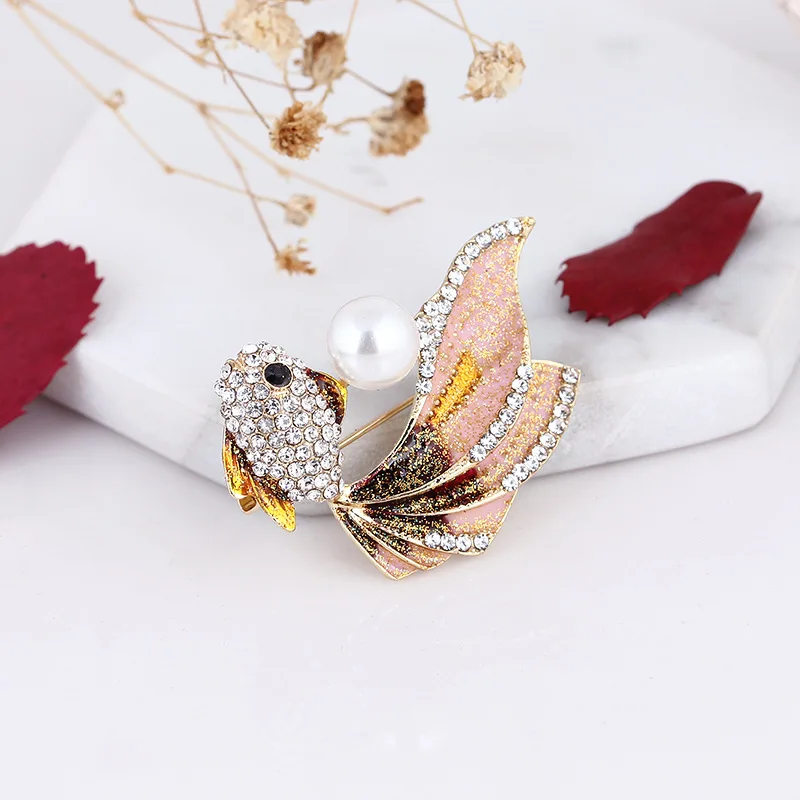Брошки Золотая рыбка Для женщин эмалированная брошь с животным булавкой модные