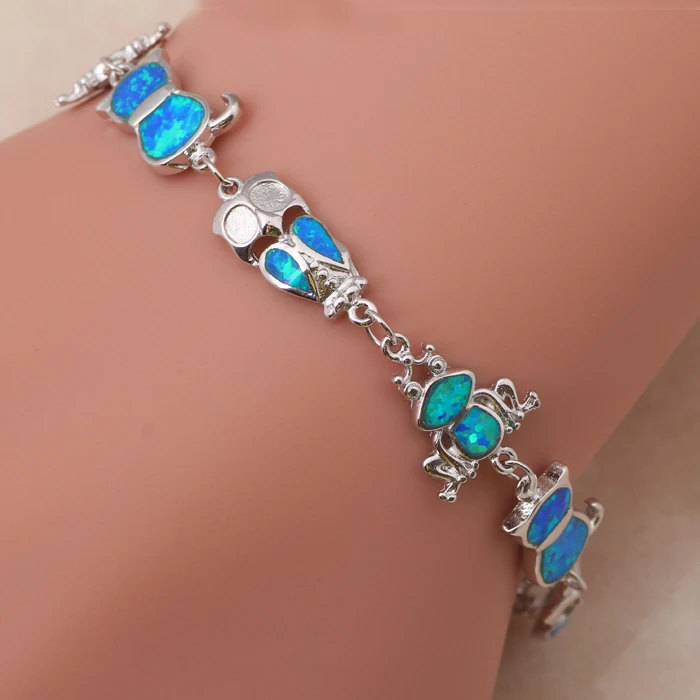 Cat Cute Wholesale &amp retail Blue fire Opal Stamped Silver Fashion Jewelry Bracelets nice gifts OB026 | Украшения и аксессуары
