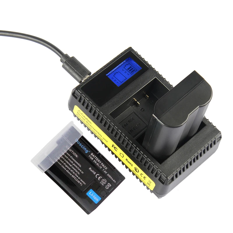 Зарядное устройство с двумя USB портами и ЖК дисплеем для Nikon D600 D610 D600E D800 D800E D810 D7000