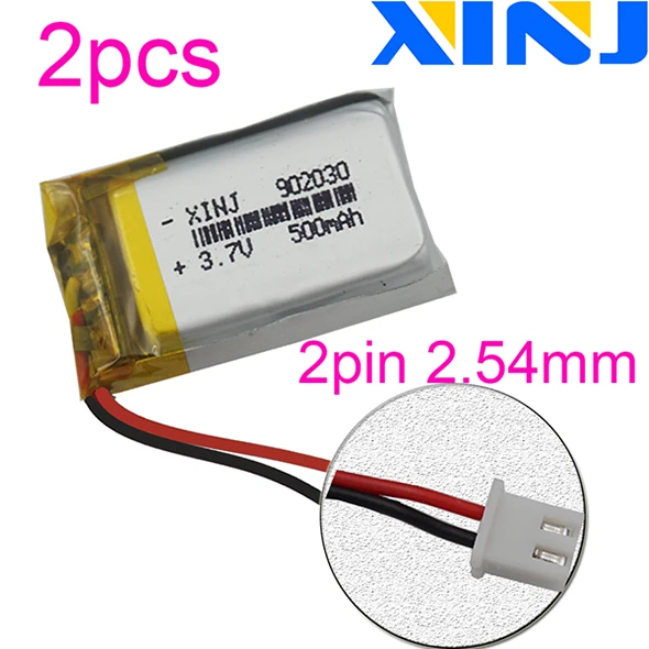 2pin 2.54mm plug XINJ 2 шт. 3,7 в 500 мАч литий-полимерный Батарея 2pin JST-PH 1,0/1,25/1,5/2,0/2,54 мм 902030 для gps Камера гарнитура для умных часов - Цвет: 2pin 2.54mm plug