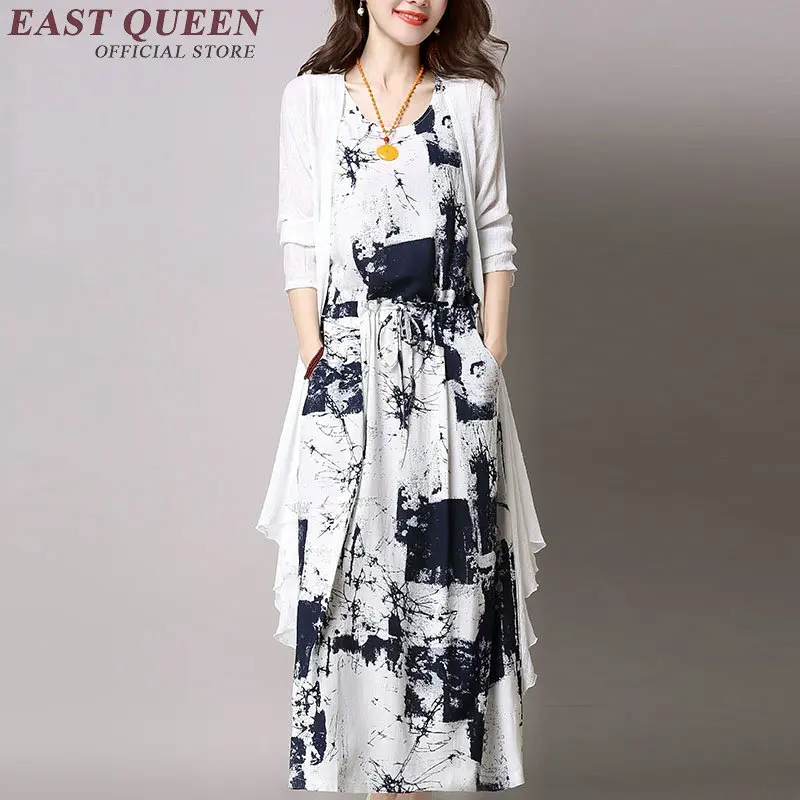 Новинка 2018 Китайские Восточные платья с круглым вырезом длинные летние сарафаны