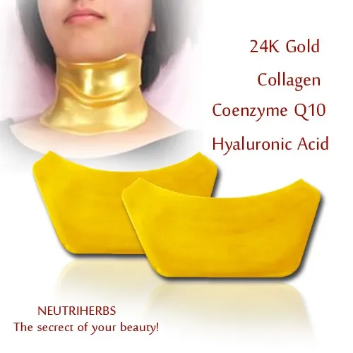 Neutriherbs 24K Золотая маска для шеи с коллагеном, Успокаивающая, отшелушивающая, увлажняющая, подтягивающая, против морщин, уход за шеей, спа 5 шт