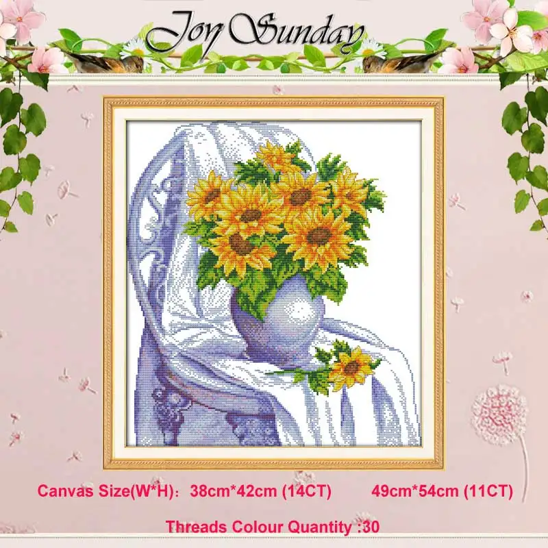 The chair Sunflower Poppy Sunflower vase basket counted 11CT 14CT Cross Stitch Set DIY DMC flower Cross-stitch Kit Embroidery Needlework Home Decor - Цвет: The chair Sunflower