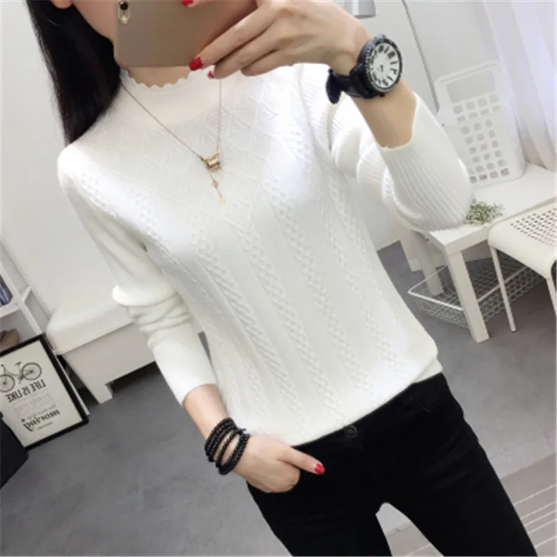 Winter Sweater Women 2018 New Fashion Half-Turtleneck Knitted Pullover Slim Large Size Knit Bottom Shirt Clothing PZ860 | Женская одежда
