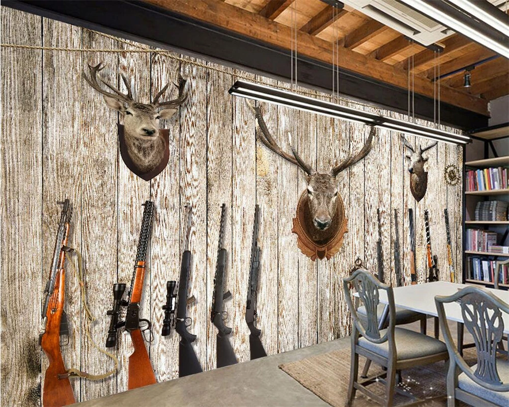Beibehang Custom wallpaper Personality deer shotgun hunting nostalgic mural background wall decoration 3d | Обустройство дома
