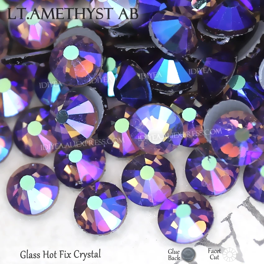 Lt. Amethyst AB Горячая фиксация Кристалл Стразы плоская задняя часть стразы горячей фиксации камень для рукоделия свадебное платье блестки украшения