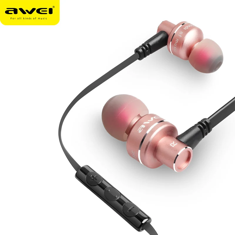 Rose Gold Awei ES-10TY, металлические проводные наушники, стерео гарнитура, наушники с шумоподавлением, наушники с микрофоном для телефона Kulakl k - Цвет: Rose Gold