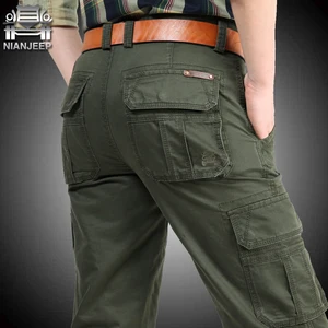 Мужские брюки-карго, повседневные хлопковые брюки с множеством карманов, тактические прямые брюки в стиле милитари, весна-осень