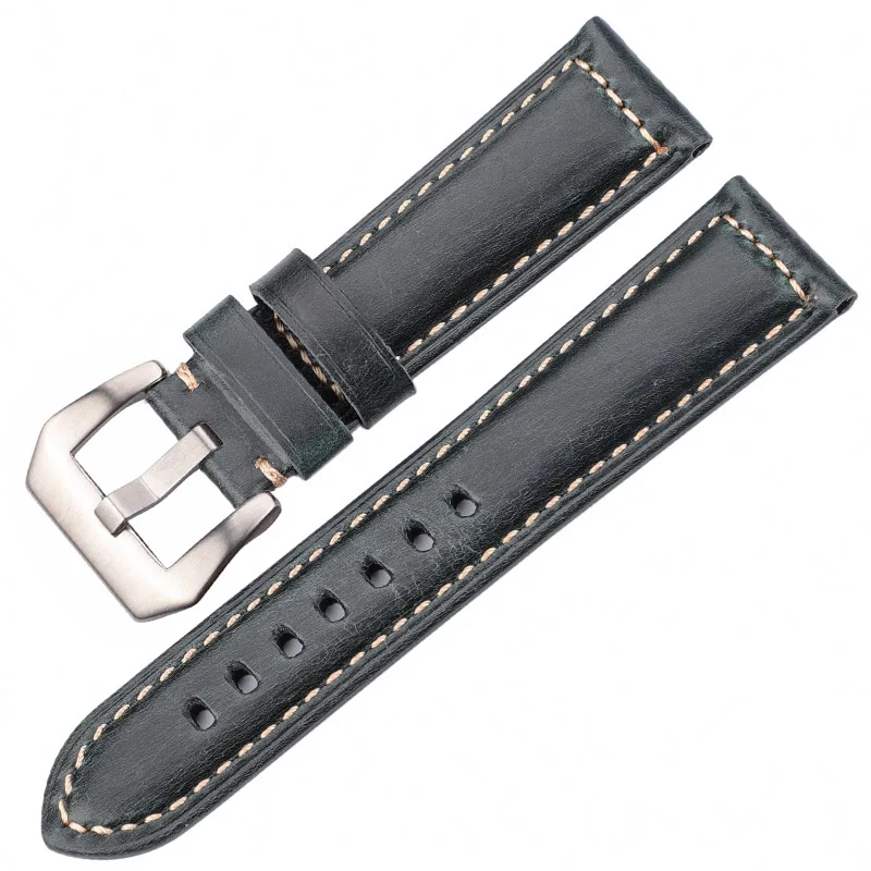 Blue Silver Buckle Ремешки для наручных часов из натуральной кожи, аксессуары для часов для женщин и мужчин, синий, желтый, красный, коричневый, Воловья кожа, ремешок для часов 20, 22, 24, 26 мм, браслет - Цвет ремешка: Blue Silver Buckle