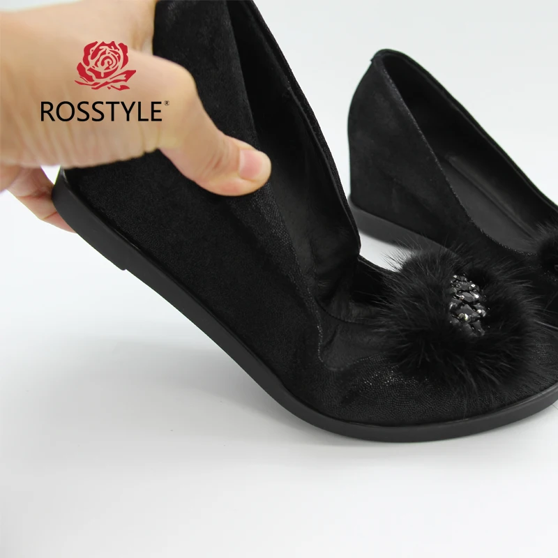 ROSSTYLE/удобная обувь, увеличивающая рост; обувь из натуральной овечьей кожи; блестящие черные туфли-лодочки без застежки со стразами; женская обувь; C1