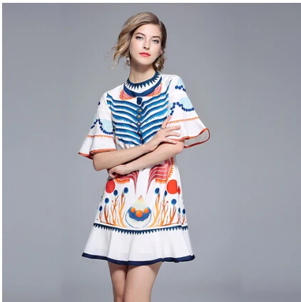 Женское летнее платье с дизайнерским принтом новое модельное широким рукавом и