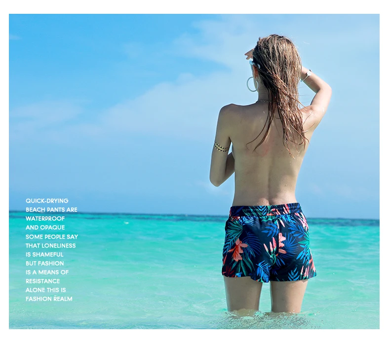 Female New Swimming trunks hawaiian swimsuit quick dry surfing printed tropical swimwear breathable briefs board shorts mesh