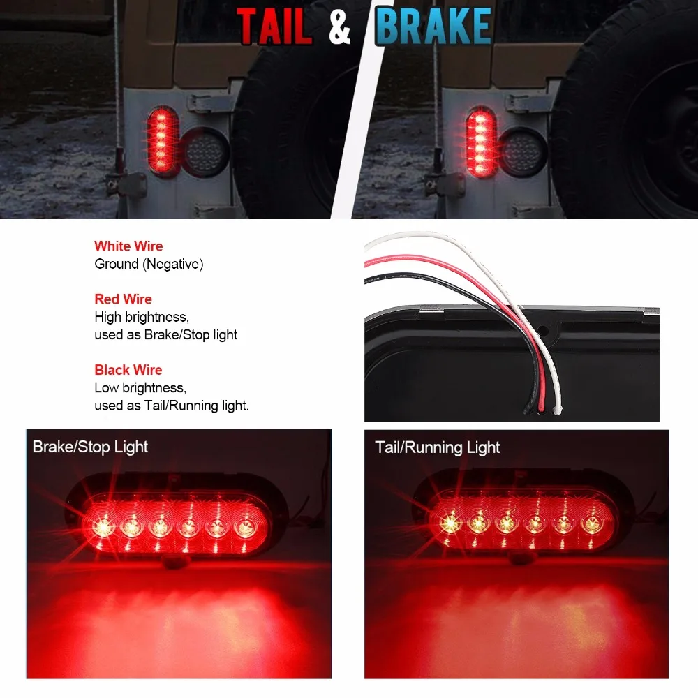 Keyecu 6 дюймовый Красный овальный светодиодный стоп сигнал задний фонарь для парка