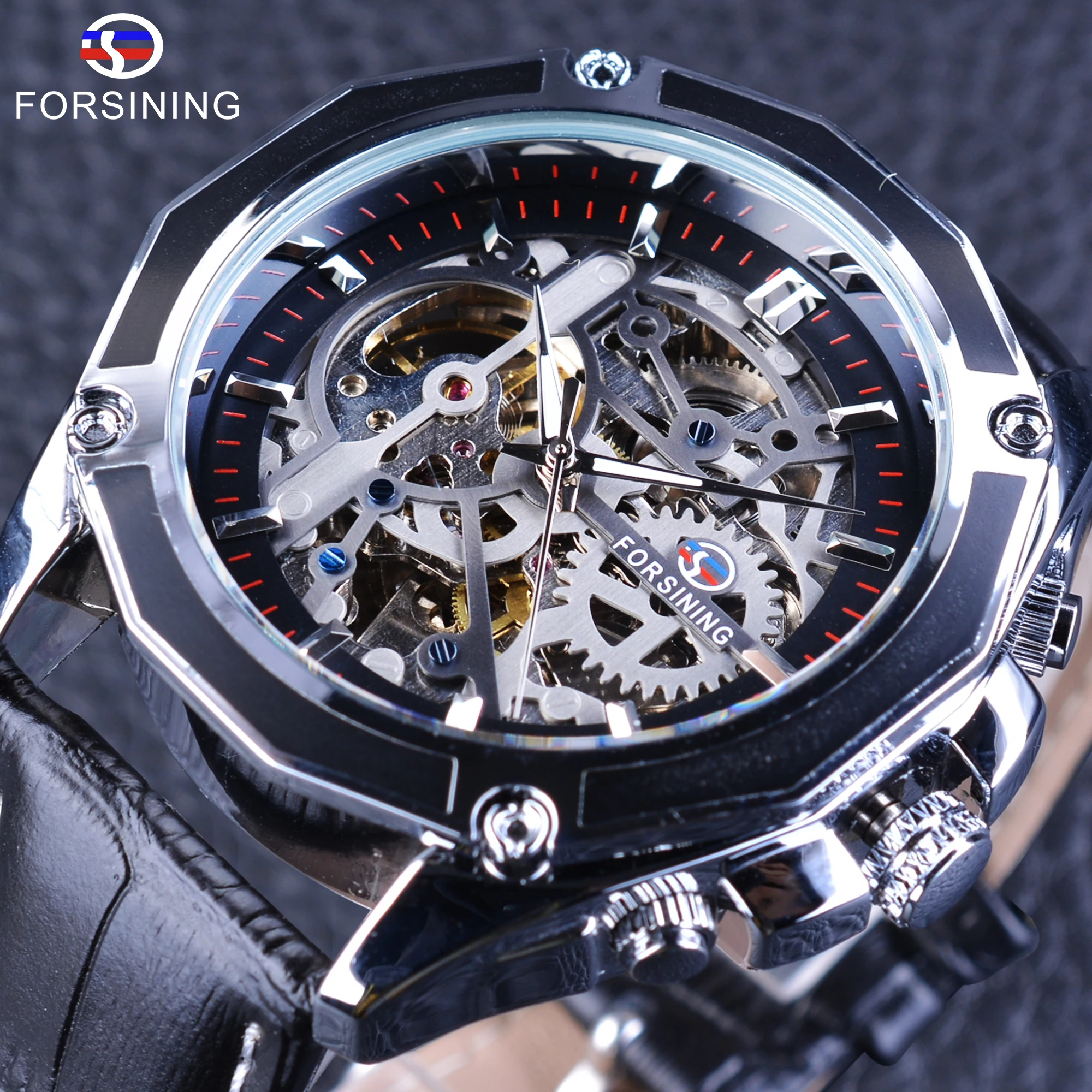 

Forsining Мужские механические Автоматические часы, модный дизайн, водонепроницаемые наручные часы из натуральной кожи, спортивные часы, мужск...