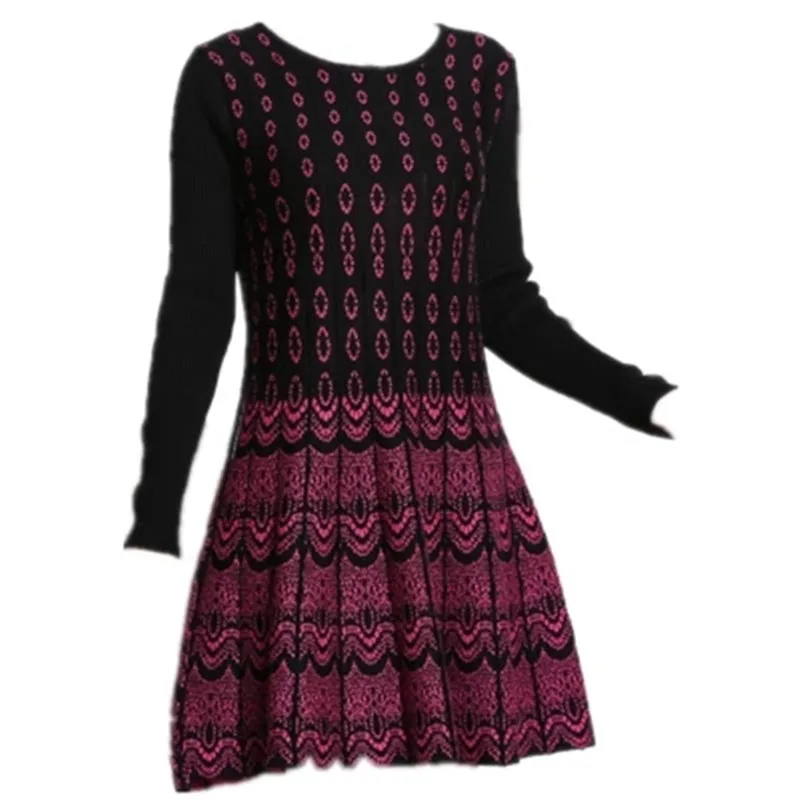 Платье Свитер А силуэта женское Осеннее с круглым вырезом а плотное трикотажное