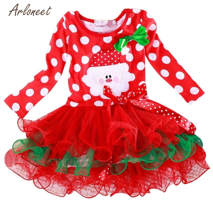 Arloneet Red Color Baby Dresses Lovely Kids Girls New Year Christmas Polka Dot Dress 2017 Hot 2019 OB09 | Детская одежда и обувь