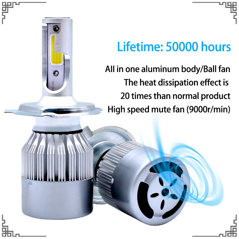 2pcs All In One C6 Car Led Headlight H1 H3 H7 H11 H4 H13 9004 HB3 9006 9007 880 72w 7600lm Per Pair 6000K LED Bulbs Headlamp | Автомобили