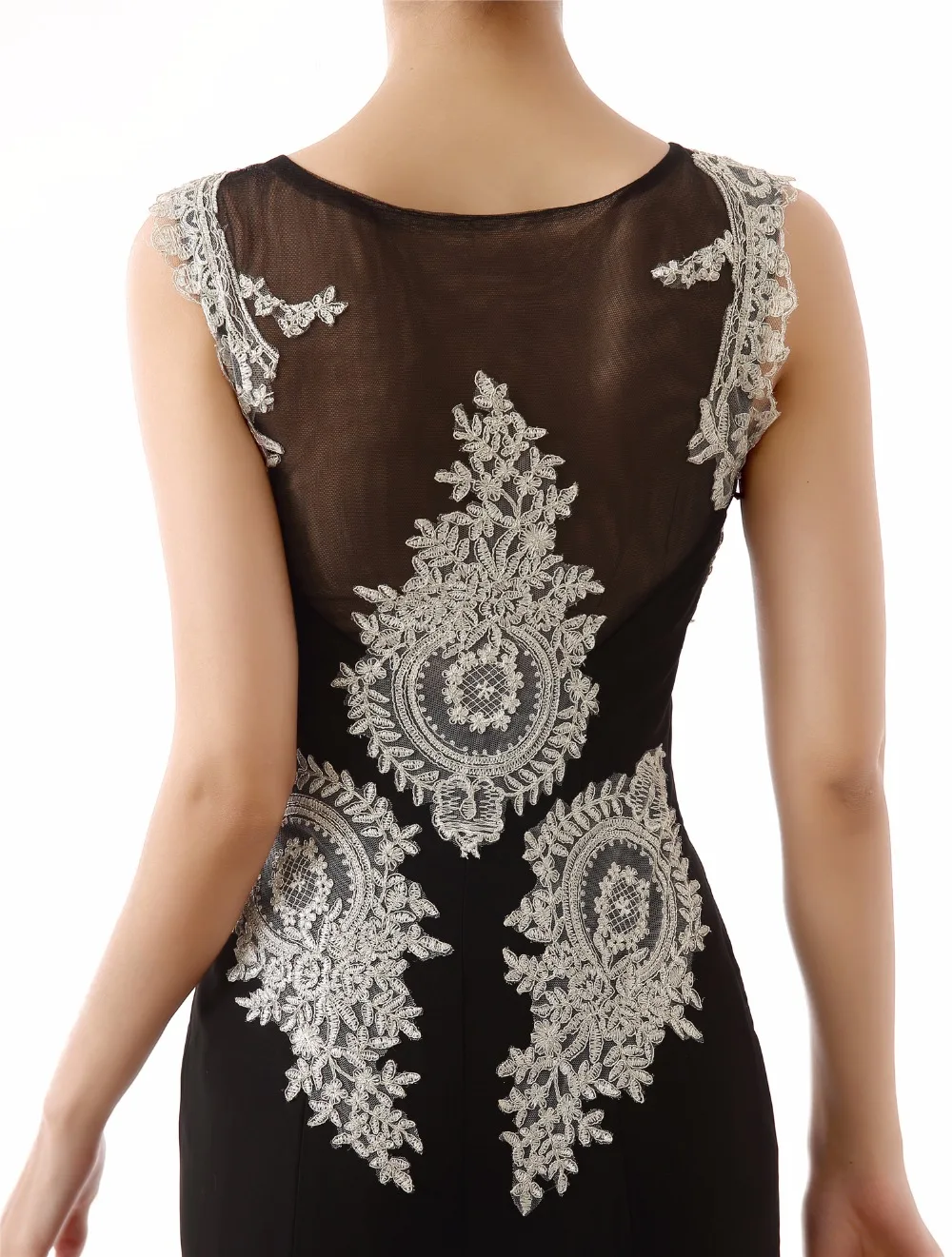 

BRLMALL Formal black Mermaid Evening Dress With Court Train Lace Appliques Prom Dress Sleeveless Long Party Dress Vestidos Longo