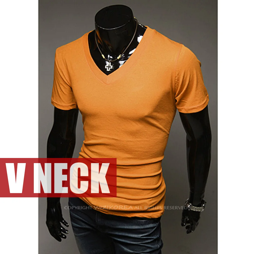 V Orange Стиль, модные летние топы, мужские футболки с коротким рукавом и v-образным вырезом, мужские футболки для фитнеса, брендовые майки, 20 цветов, Азия S-XXXXXL - Цвет: V Orange