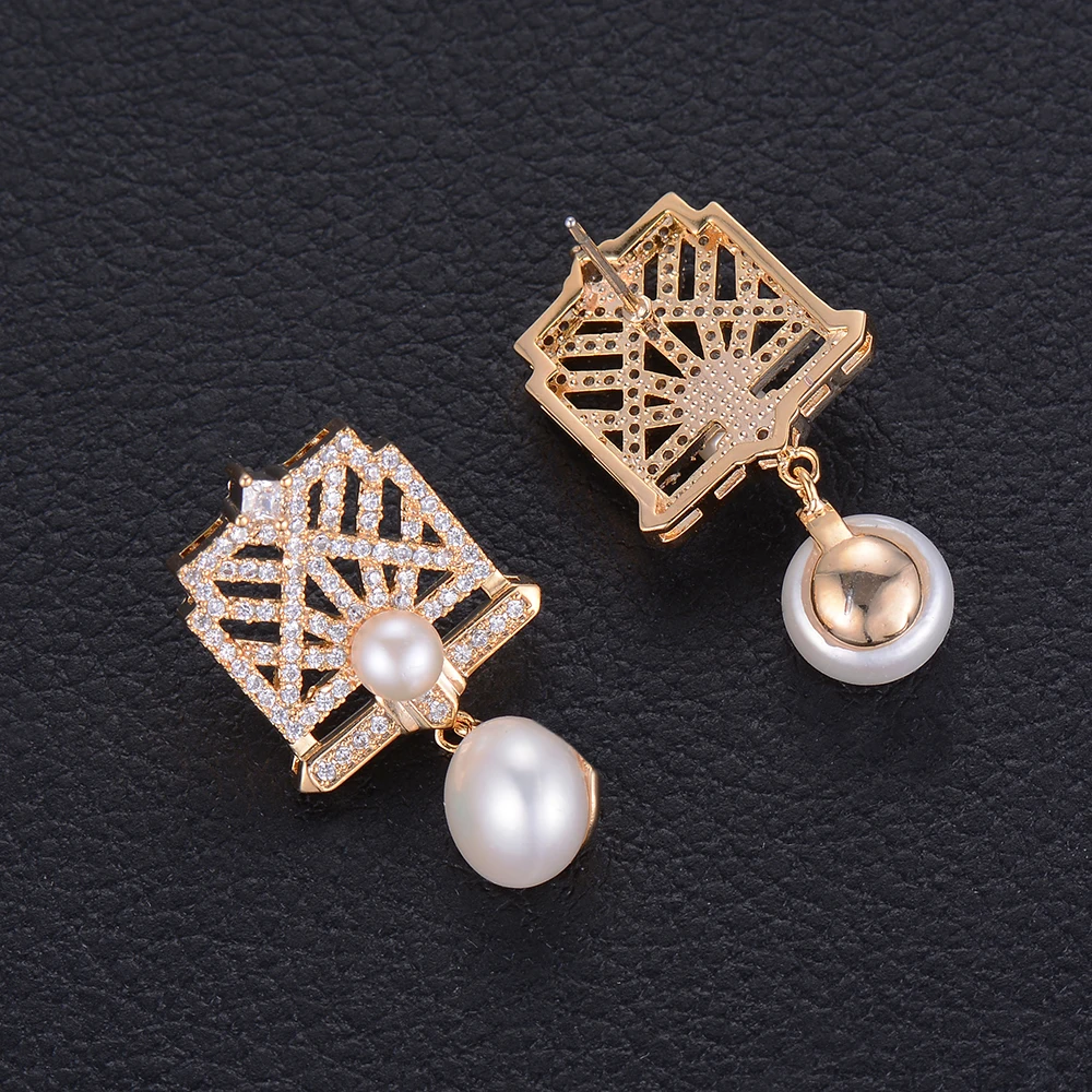 

SisCathy Full Cubic Zirconia Earrings For Women Jewelry Romantic Simulated-Pearl Drop Earrings Party female Jewelry Accessories