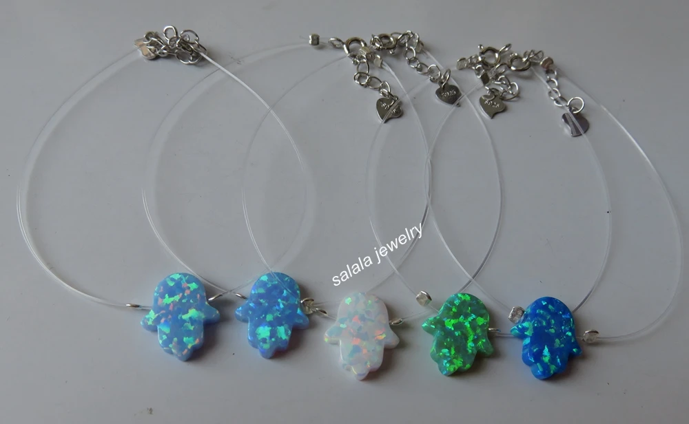 Промо акция! 925 пробы Серебряная прозрачная нейлоновая цепь Хамса опал браслет