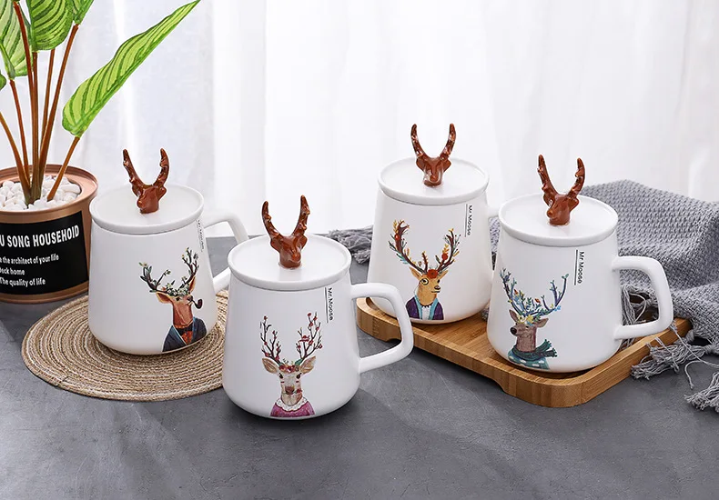 450 ml Касима Антлерс керамическая кофейная кружка с крышкой чашки животными и