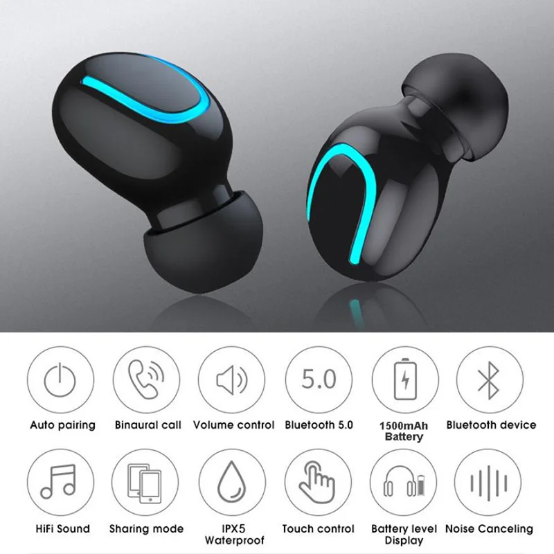 Q32 TWS Bluetooth Earphones Mini Wireless Headset Stereo Deep Bass Earphone with charging box 1500mAh Power bank for phone | Электроника