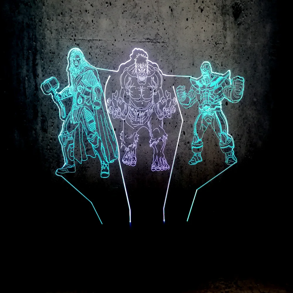 3D Illusion Dual Color Lamp Thor The Hulk and Thanos Night Light Children Teenager bedroom desk decor movie fans super | Освещение
