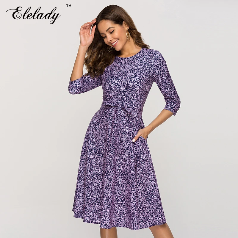 Elelady 2019 новые модные женские фиолетовые трапециевидные платья элегантные с