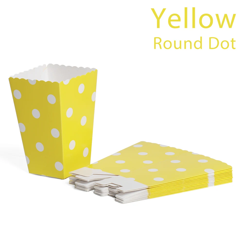 Round Dot yellow 12 шт. розовые Золотые Коробки для попкорна, сумки для детской вечеринки, коробки, свадьба, день рождения, Декор, товары для фильмов, сумки для попкорна, вечерние принадлежности - Цвет: Round Dot yellow