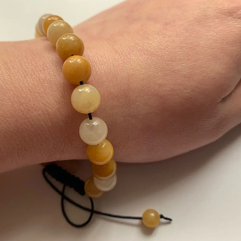 8mm Yellow Quartz Stone Beads Jewelry Handmade Genuine Energy Crystal Healing Ball Bracelet Adjustable 1pc | Украшения и