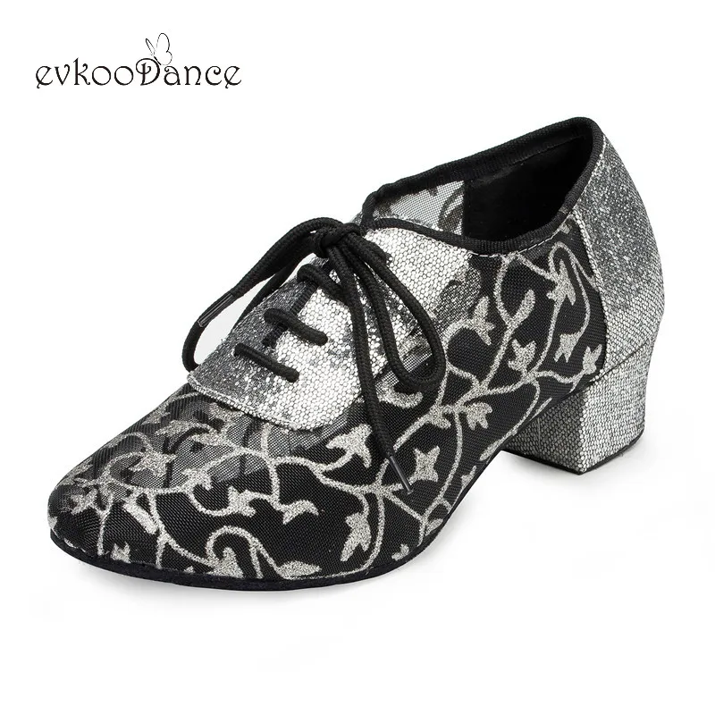 Женские атласные туфли для танцев сальса черные серебристые и золотистые на