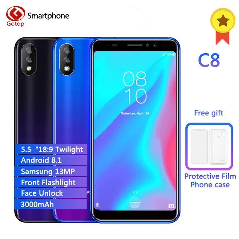Смартфон HOMTOM C8 5 &quotHD + 4G 3000 мАч 2 Гб ОЗУ 16 ПЗУ Android 8 1 четыре ядра Face ID две задние