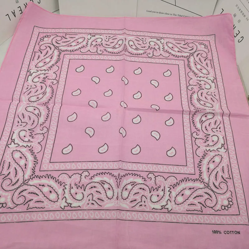 Pink Новинка,, хлопок, бандана, шарф 55 см* 55 см, черные, красные банданы с принтом пейсли для женщин/мужчин/мальчиков/девочек, повязка на голову - Цвет: Pink