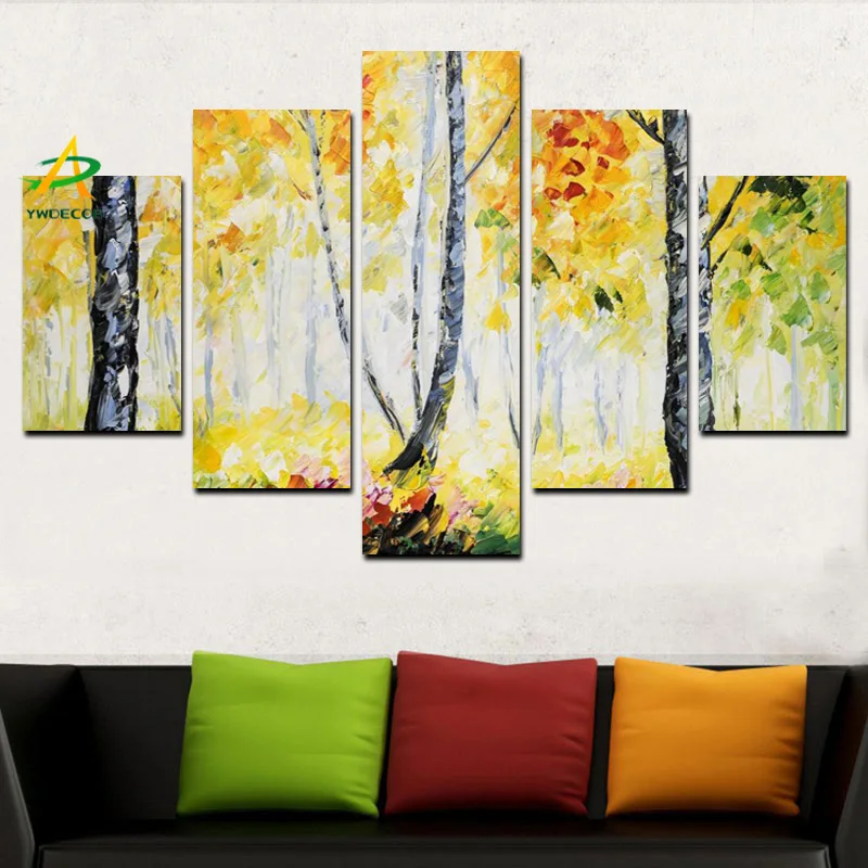 

YWDECOR 5Panel HD Print Canvas Art Modern Abstract Bird Tree Oil Landscape Modular Wall Paintings Art Pictures for Living Room