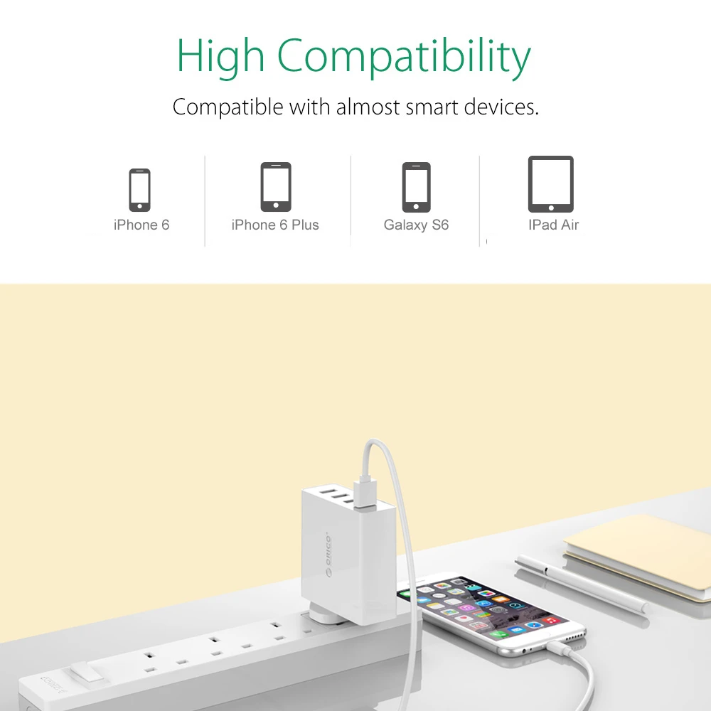 ORICO 4 порта настенное USB зарядное устройство для телефона 5V2. 4A* 4 6A30W общий выход USB зарядное устройство адаптер для iPhone планшета