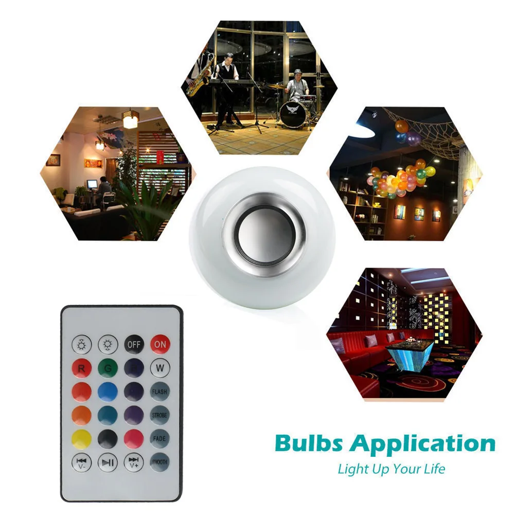 

Colorful E27 LED 220V Smart LED Lamp Wireless Bulb Bluetooth Speaker Bulb Music Playing LED Bulb With 24 Keys Remote Control