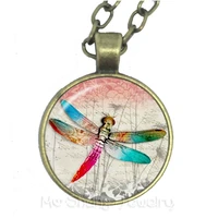 dragonfly necklace glass cabochon trendy dome charm pendant dreamer handmade sweater chain gift for women men girl kids