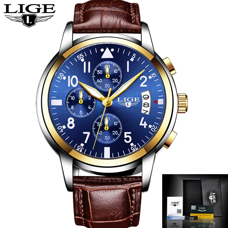 Relogio Masculino LIGE Мужские часы Роскошные бизнес модные Топ бренд мужские спортивные