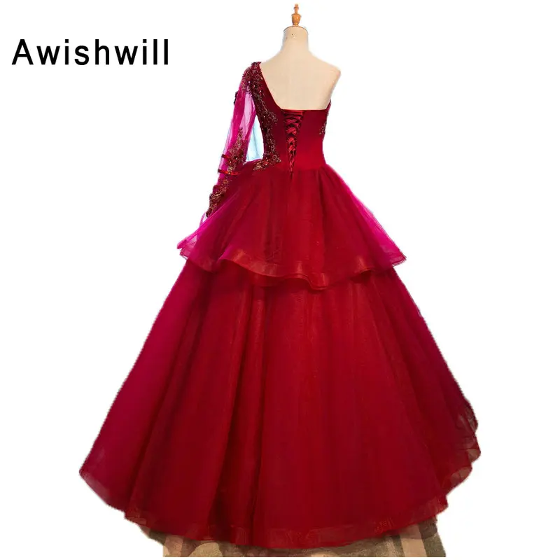 New Red Prom Dresses 2020 Ball Gown Floor Length Lace-up Back Appliques Beaded Tulle Evening Party Vestido de festa | Свадьбы и