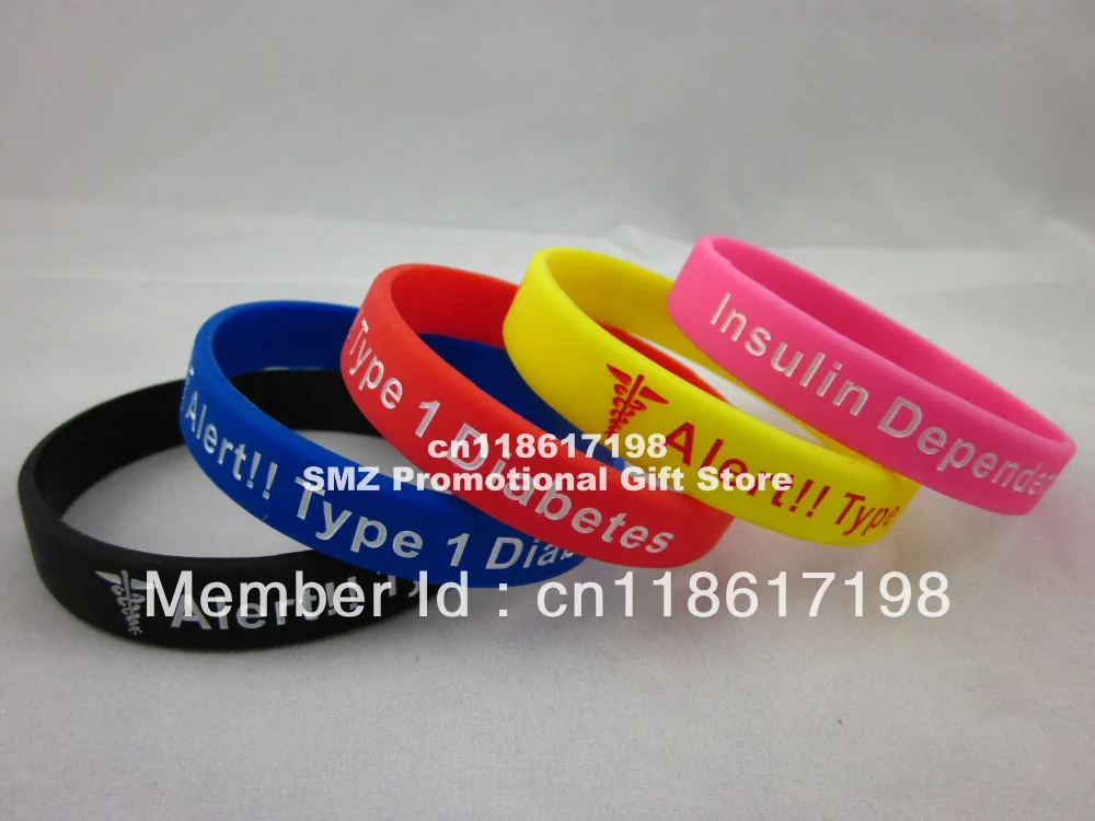 Type 1 Diabetes Insulin Dependent Medical Alert Silicone Wristbands silicon bracelet promotion gift 100pcs/lot | Тематическая