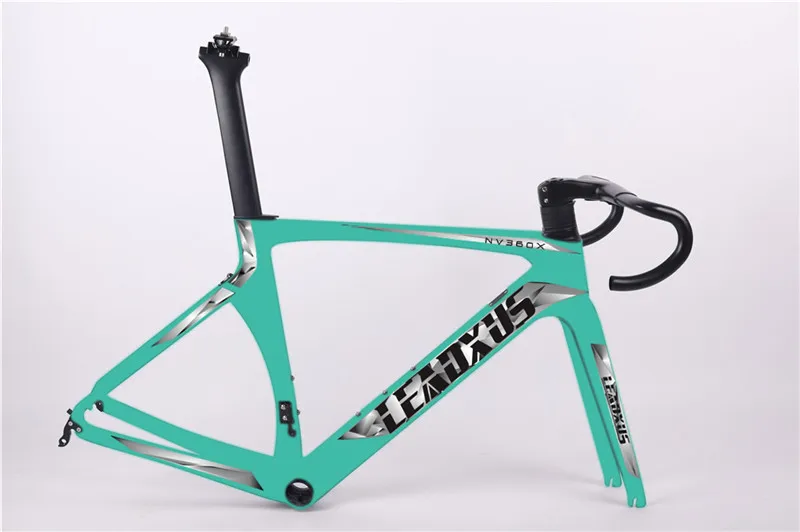 Green frame n bar Leadxus NV360X тормозного диска Aero из углеродного волокна, шоссейный велосипед рама дороги углерода Aero рама для гоночного велосипеда и руль 45/47/49/52/54/56/58 см - Цвет: Green frame n bar