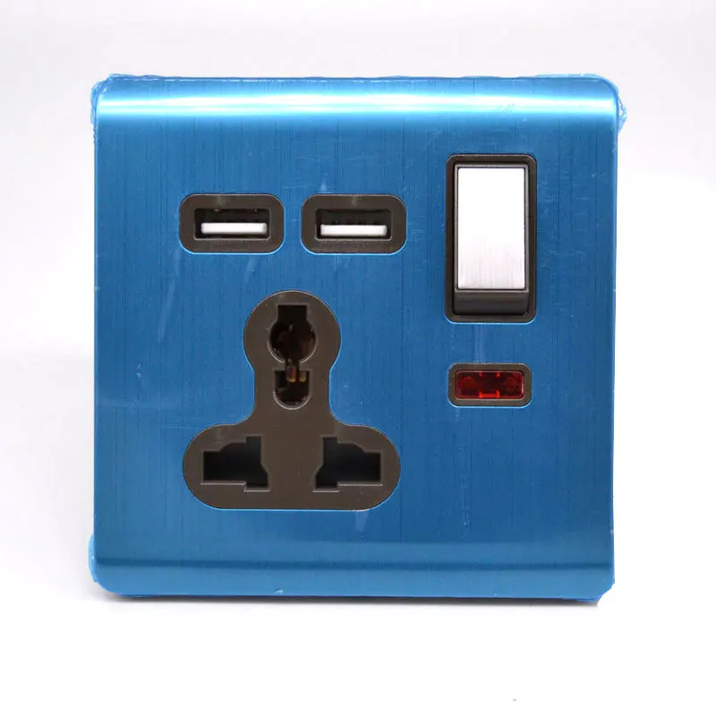universal wall socket 13A with switch double USB stainless steel wire UK/US/EUR | Обустройство дома
