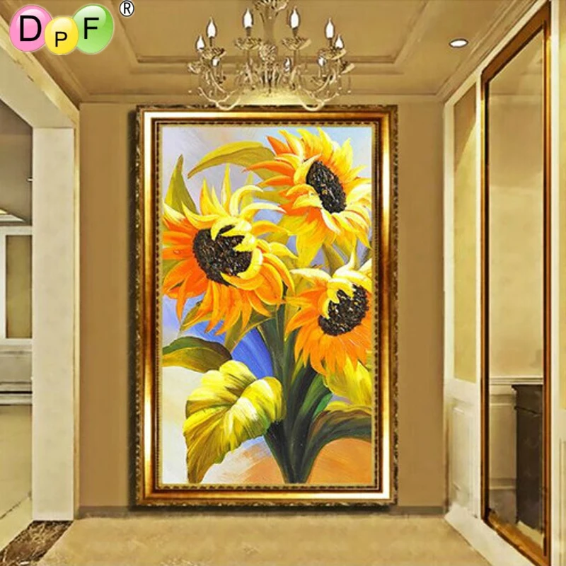

Beautiful sunflower 5d Diy diamond painting set round embroidery living room decorative canvas cross stitch picture