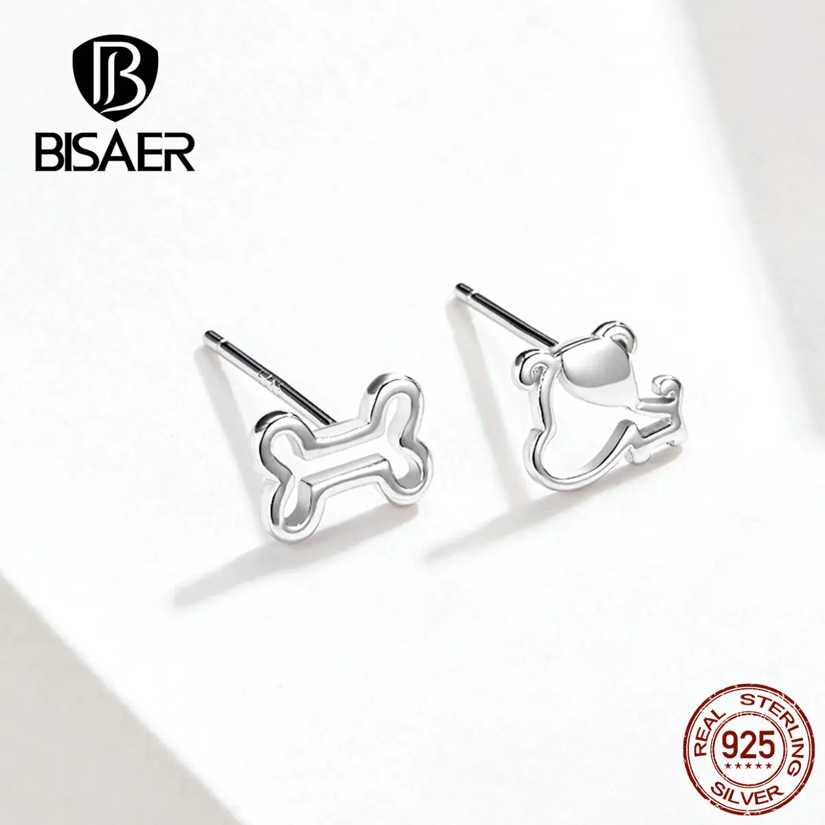 BISAER, серьги в виде животных, 925 пробы, серебро, собачка, любовь, кость, маленькие серьги-гвоздики для женщин, Стерлинговое Серебро, ювелирное изделие ECE649